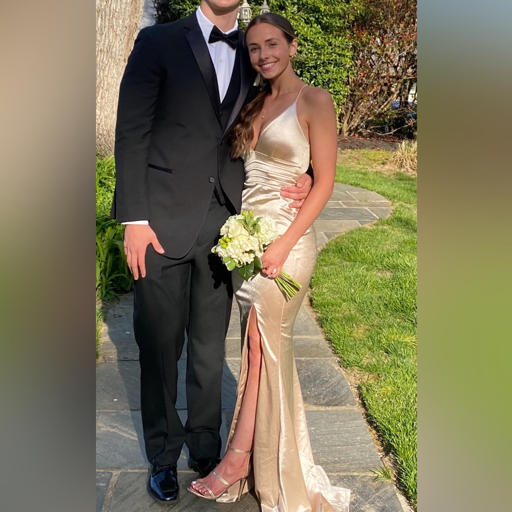NOOKIE Starstruck Satin Slit Champagne Prom Dress size small